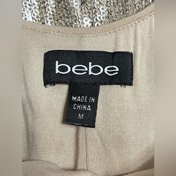 Bebe Champagne Sequin Holiday Party Birthday Ruffle Fitted Dress Size Medium - Picture 6 of 7